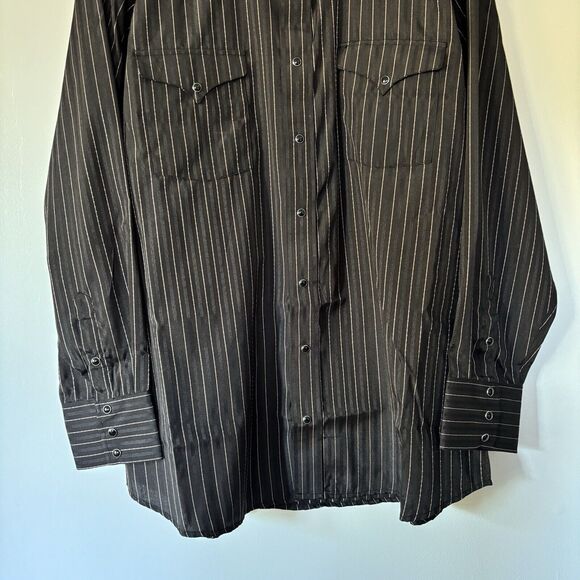 Panhandle Slim Western Shirt XL 17.5 35 Pearl Snap Black Pinstripe Retro NWT - Picture 7 of 15